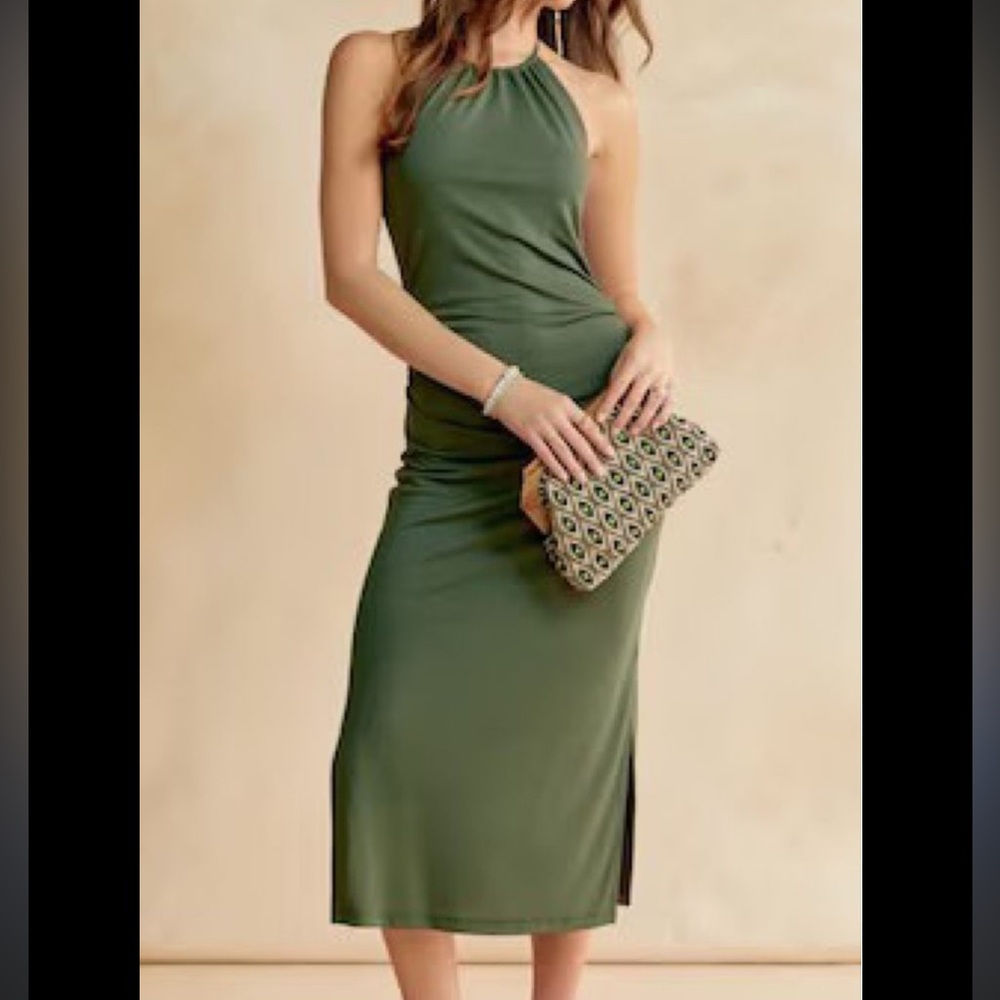 Blue Rain Olive Green Halter Maxi Dress